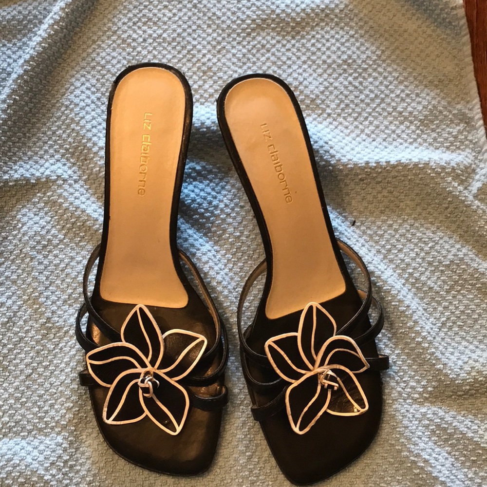 Black and white wedge sandals